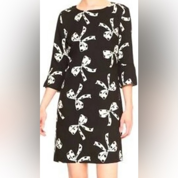 Banana Republic Dresses & Skirts - Banana Republic Black White Bow Print Shift Dress 3/4 Sleeve Size 6 NEW